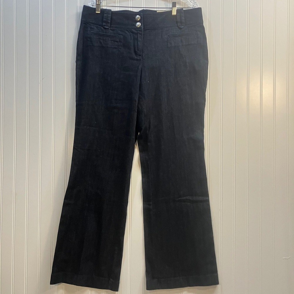 Ann Taylor Curvy Fit Trouser Jeans Dark Wash Wide Leg Denim Size 14 NWT Office